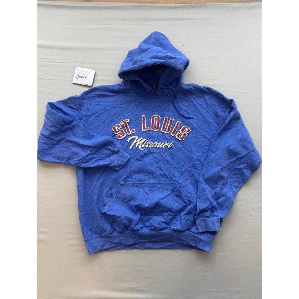 Gildan St Louis Missouri Hoodie Blue Heathered Pullover Sweatshirt Mens Large